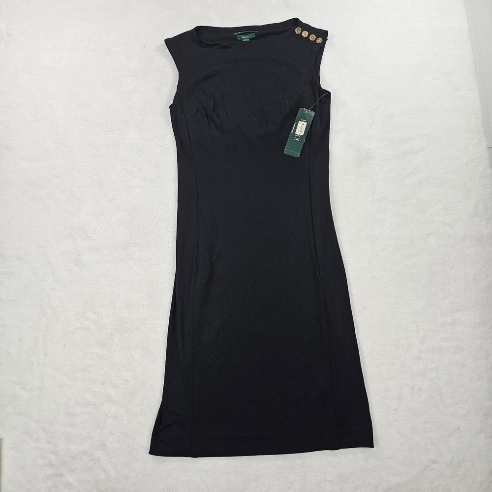 Lauren Ralph Lauren Black Button Shoulder Sheath Dress NWT Size 2 FA11 LRL FASH